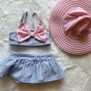 Rufflebutts 2 piece striped bikini with hat size 12-18 months